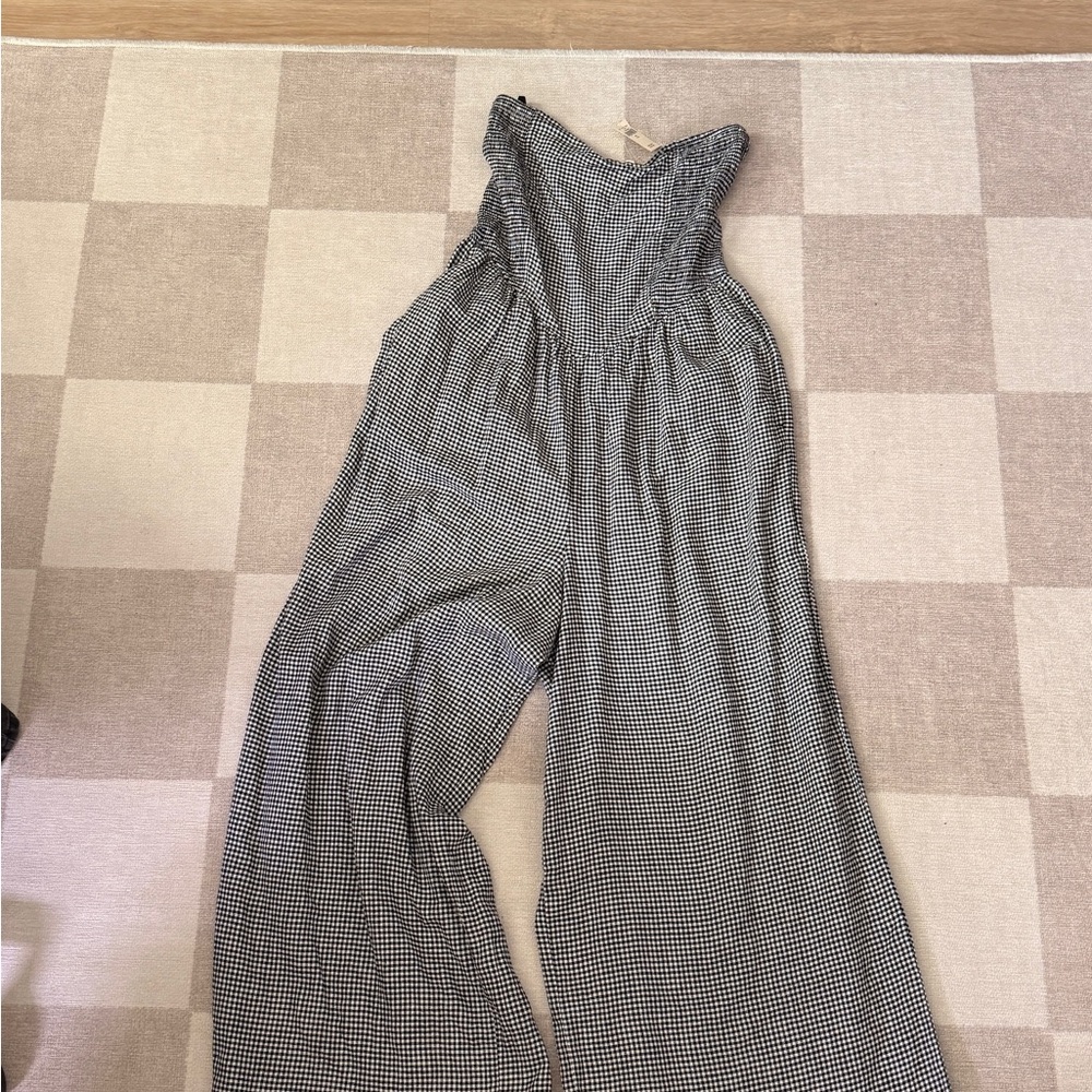 Aerie Strapless Wide-Leg Jumpsuit in Black & White Gingham